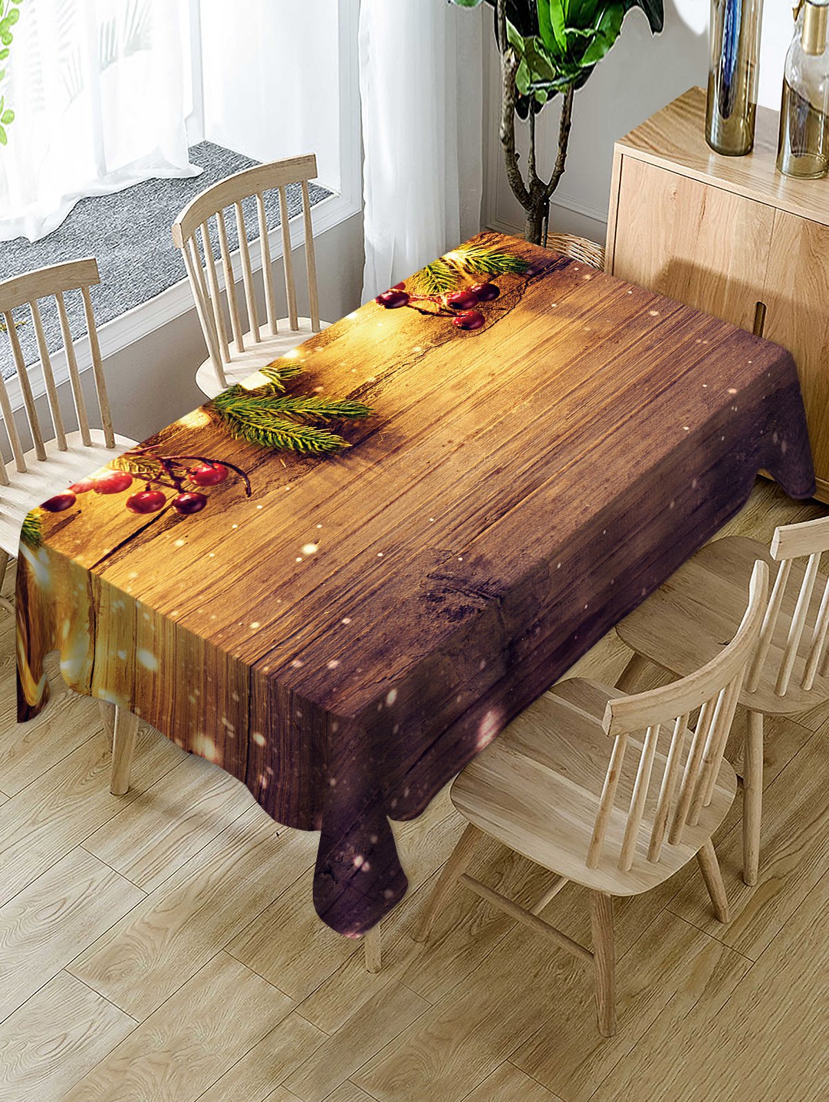Christmas Wooden Print Fabric Waterproof Table Cloth