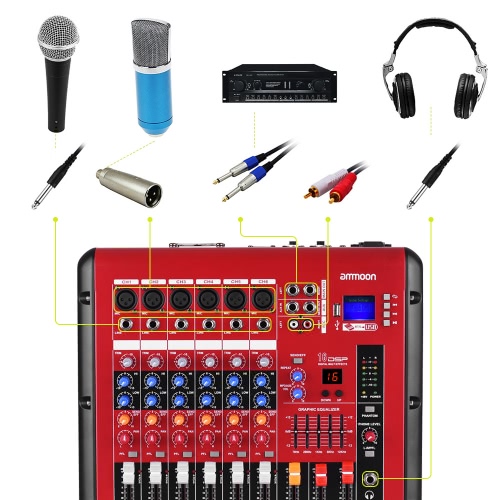 ammoon PMR606 6-Kanal Digital Audio Mixer Mischpult zur Aufnahme von DJ Stage Karaoke
