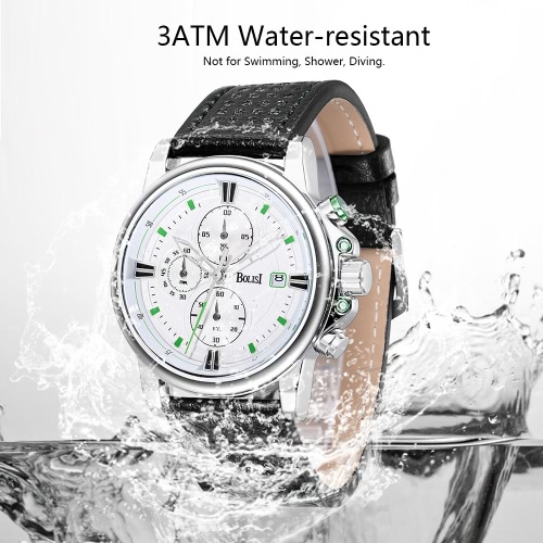 Bolisi Fashion Casual Quartz Watch 3ATM Water-resistant Men Watches Genuine Leather Wristwatch Calendar Timer