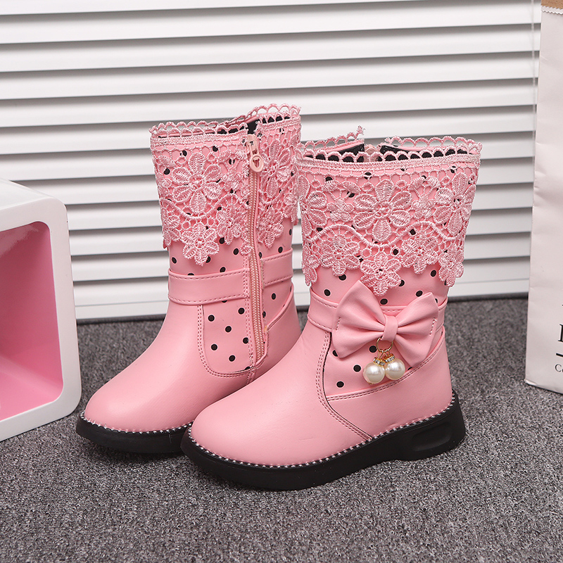 Toddler Girl Pretty Lace Floral Decor Solid Polka Dots Boots