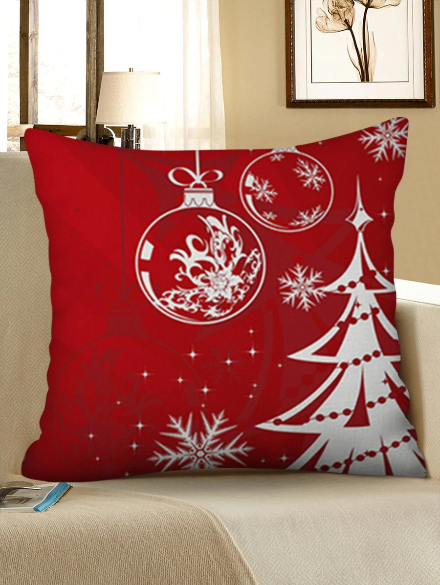 Snowflake Christmas Tree Print Linen Pillowcase