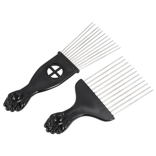 2Pcs Mental Pick Comb African American Afro Comb Hair Brush Hairdressing Styling Tool Black Fist