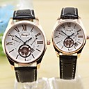 Couple's Round Dial Leather Band Fashion Quartz Watch (Assorted Colors)