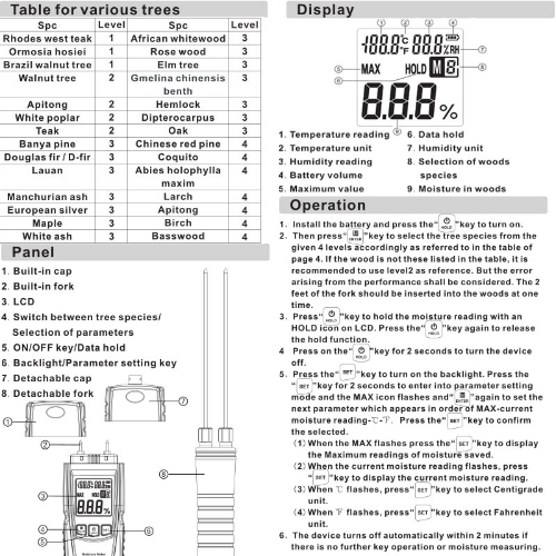 KKmoon Digital LCD Holz Feuchtigkeit Temperatur Luftfeuchtigkeit Meter Tester Holzfeuchtemesser mit abnehmbarer Kappe