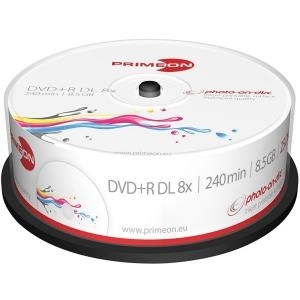 Primeon photo-on-disc - 25 x DVD+R DL - 8.5 GB (240 Min.) 8x (DVD) - mit Tintenstrahldrucker bedruckbare Oberfläche - Spindel