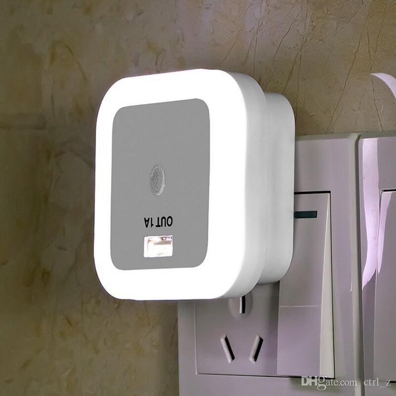 Light-operated LED night light US plug USB WALL charger for iphone samsung mobile 220V 1A light-controlled with retail box