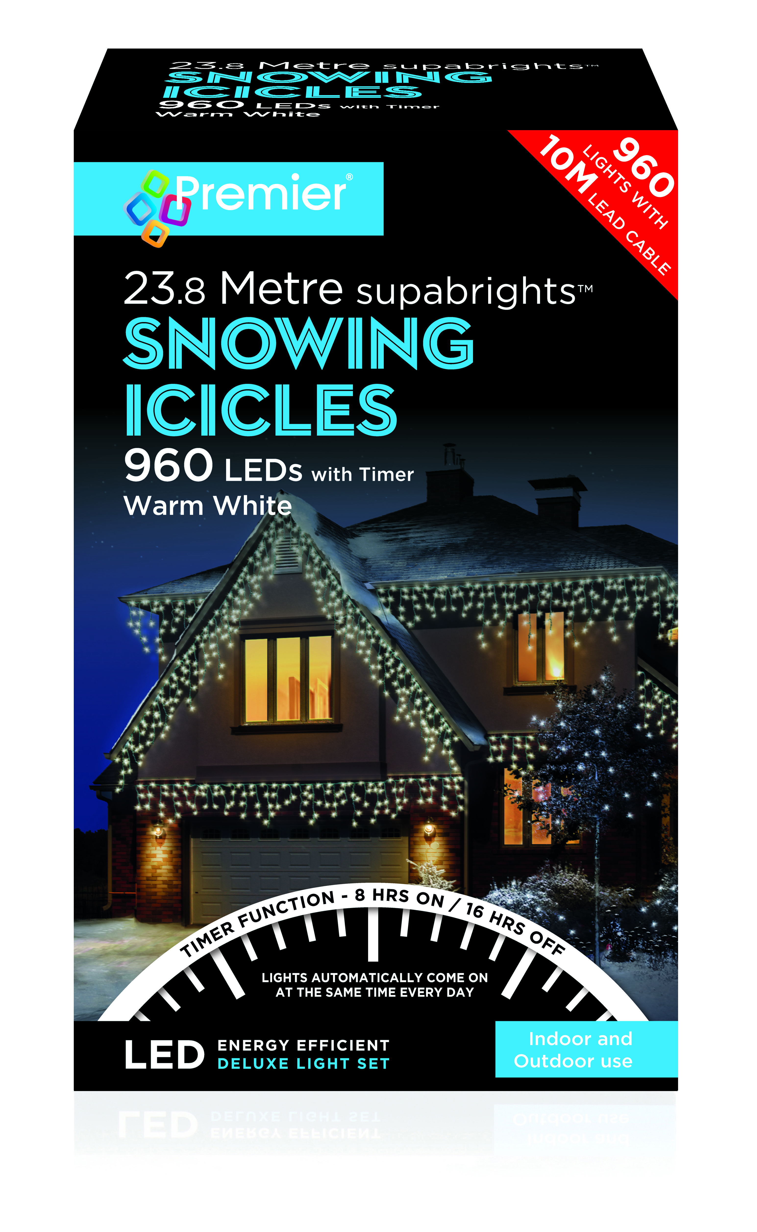 Premier Snowing Icicles Superbrights Warm White 960 Lights