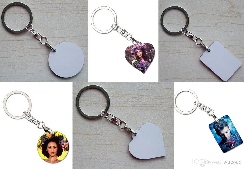 Blank Sublimation Key Ring Round / Heart / Square MDF heat press Key ring 100 pcs / lot