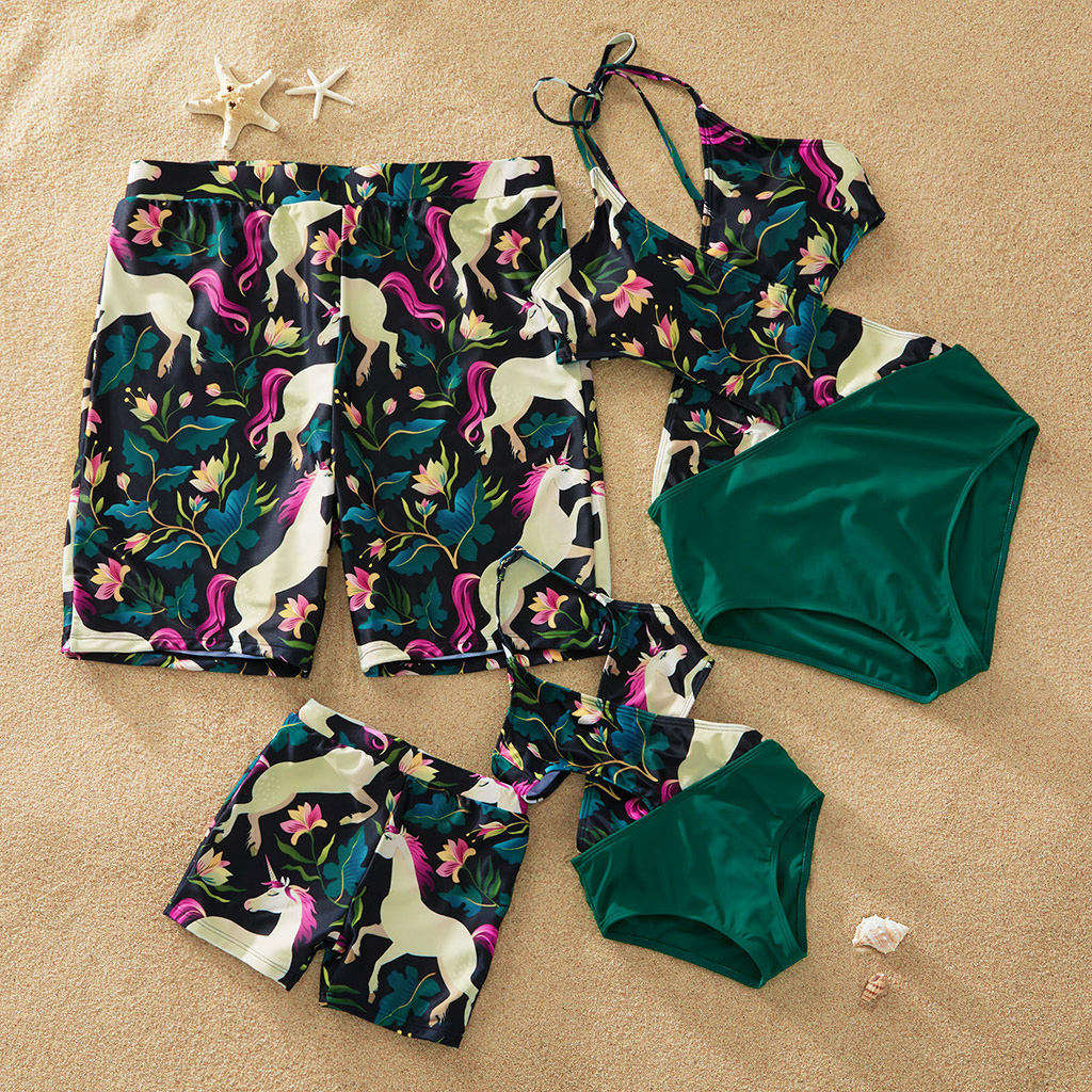 Unicorn Printed Swimsuit for Family