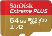 mSDXC Extreme+ 64GB SanDisk Speicherkarte mit Adapter, Kapazität: 64GB (SDSQXBZ-064G-GN6MA)