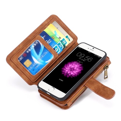 For iPhone 6 6S 6P 6SP 7 8 7P 8P X Multifunction Zipper Wallet Magnet Protective Phone Card Case Detachable Flip PU Leather Cover Stylish Anti-scratch