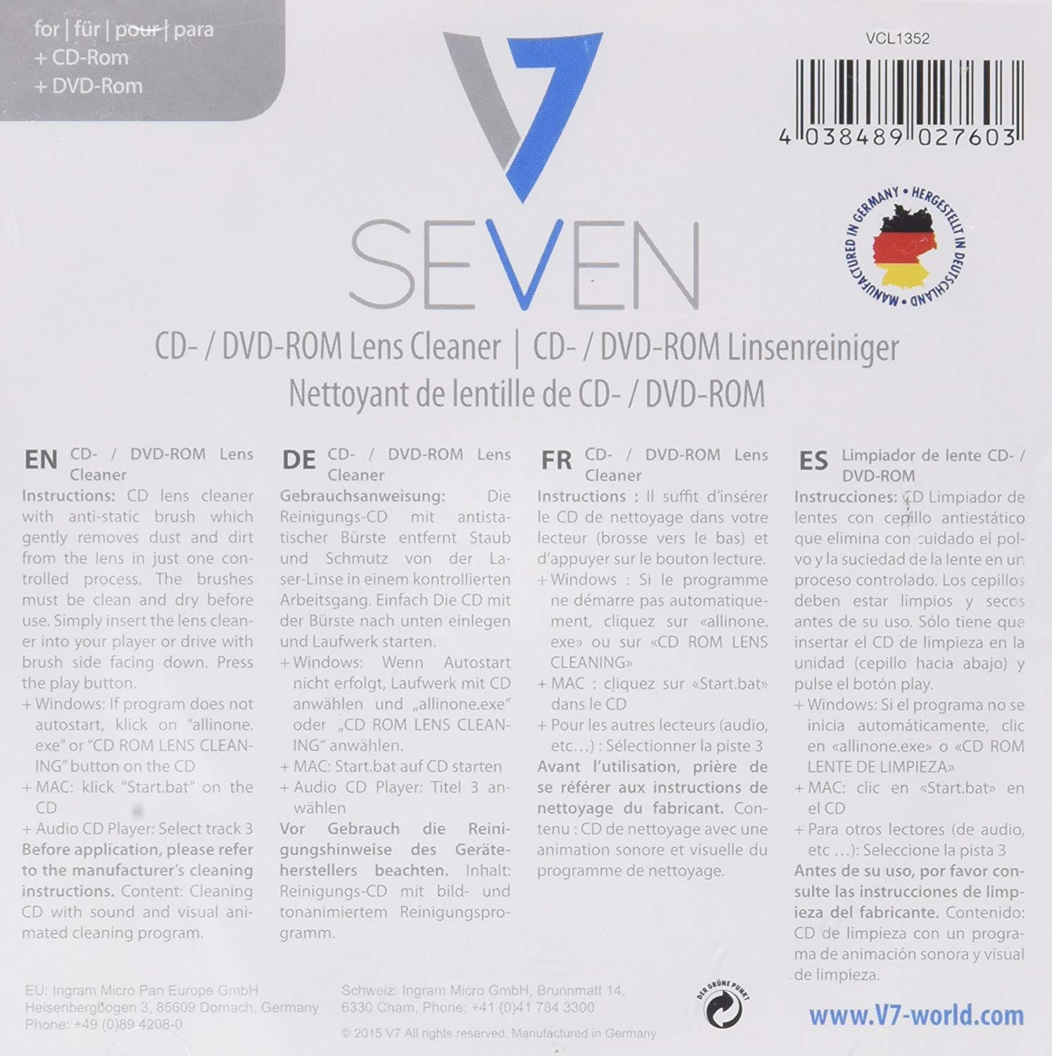 V7 - CD/DVD-Linsenreinigungs-Kit (VCL1352)