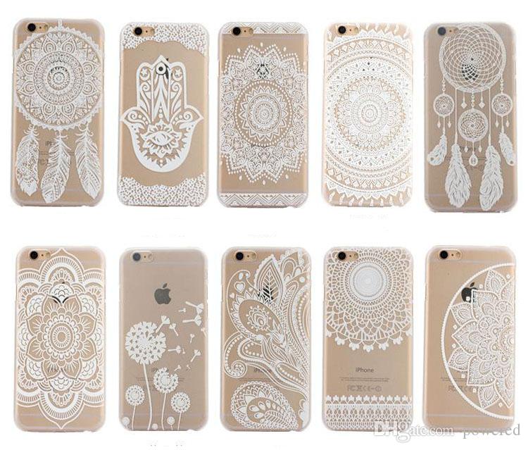Henna White Floral Paisley Flower Mandala Elephant Dream Catcher PC Back phone Case Cover For iPhone 6 7Plus Samsung S7 note6