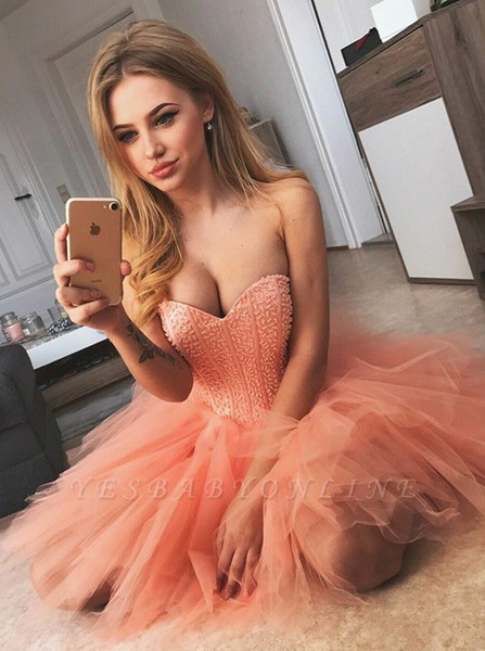 Coral Chic Sleeveless Homecoming Dresses 2020 Sweetheart A-Line Cocktail Dress Beadings Short Prom Dress Bling Graduation Dress