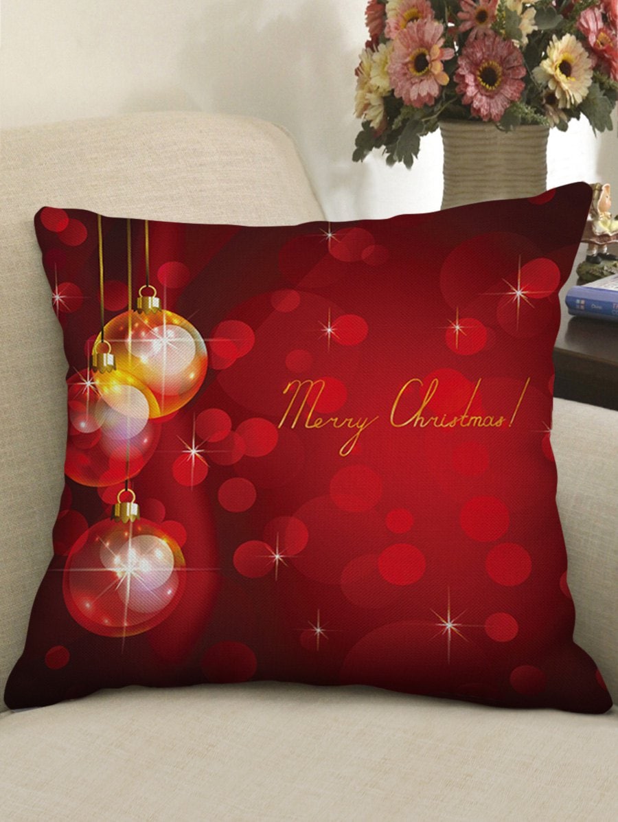 Christmas Balls Print Decorative Linen Pillowcase