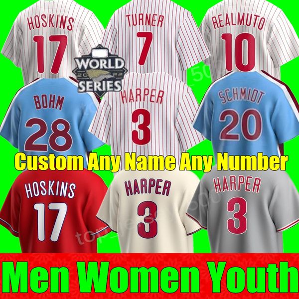 New Custom S-4XL 2023 Baseball Jerseys Men Women youth Bryce Harpe Trea Turner Rhys Hoskins Philadelphia JT Realmuto Phillies Schwarber Kyle Schwarber Stitch jersey