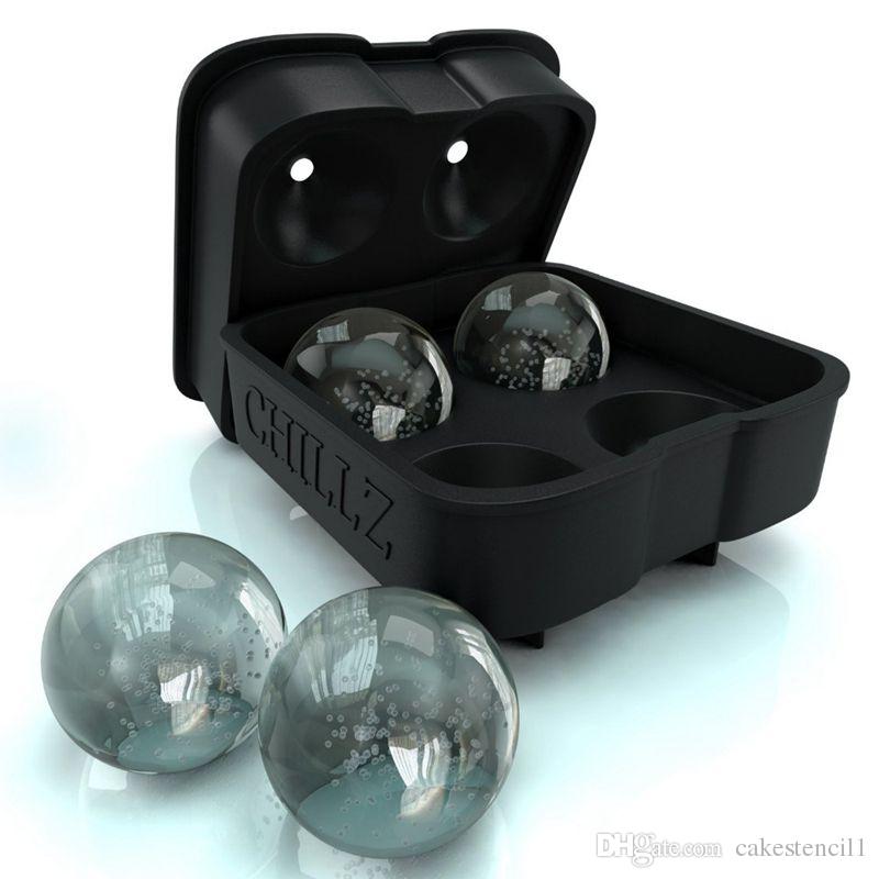Ice Ball Maker Mold - Black Flexible Silicone Ice Tray - Molds 4 X 4.5cm Round Ice Ball Spheres