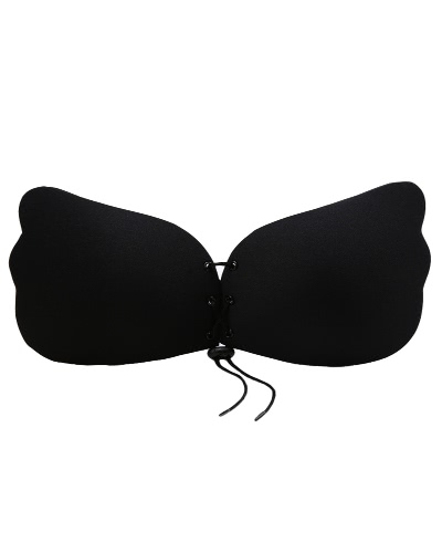 Women Silicone Adhesive Invisible Bra Push Up Strapless Backless Wing Bralette Stick Gel Wedding Dress Black/Beige