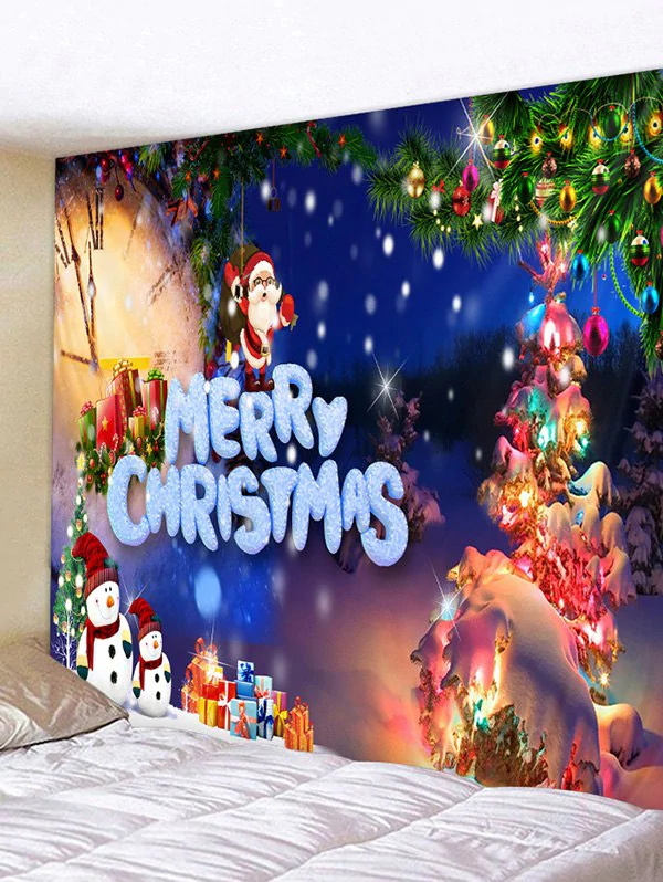 Christmas Tree Snowman Gifts Print Tapestry Wall Hanging Art Decoration
