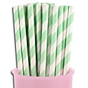 25pcs Mint Green Striped Paper Straws