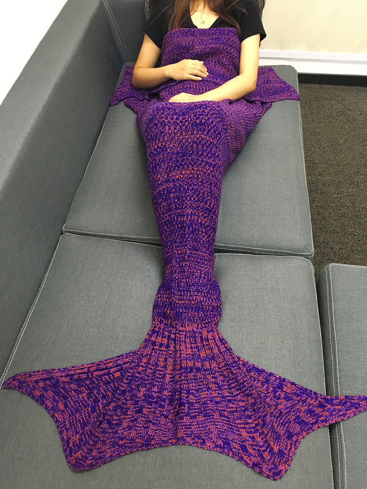 Stylish Multicolor Knitting Sleeping Bag Fish Tail Design Blanket For Adult