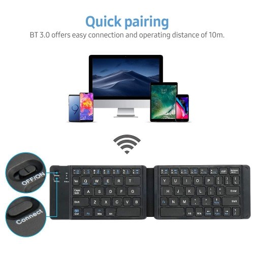 Faltbare BT-Tastatur im Taschenformat Scherenschalter-Tastatur Kompatibel mit iOS- / Android- / Windows-Laptops Tablets Handys Schwarz