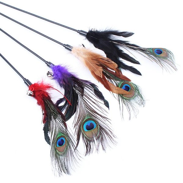 Cat Toys Pet Toy Colorful Feather Rod Teaser Wand Kitten Peacock Interactive Fun Wire Chaser For