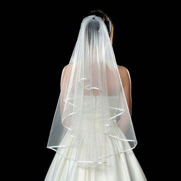 3 Layers Bride Ivory White Wedding Bridal Short Satin Edge Veil With Comb