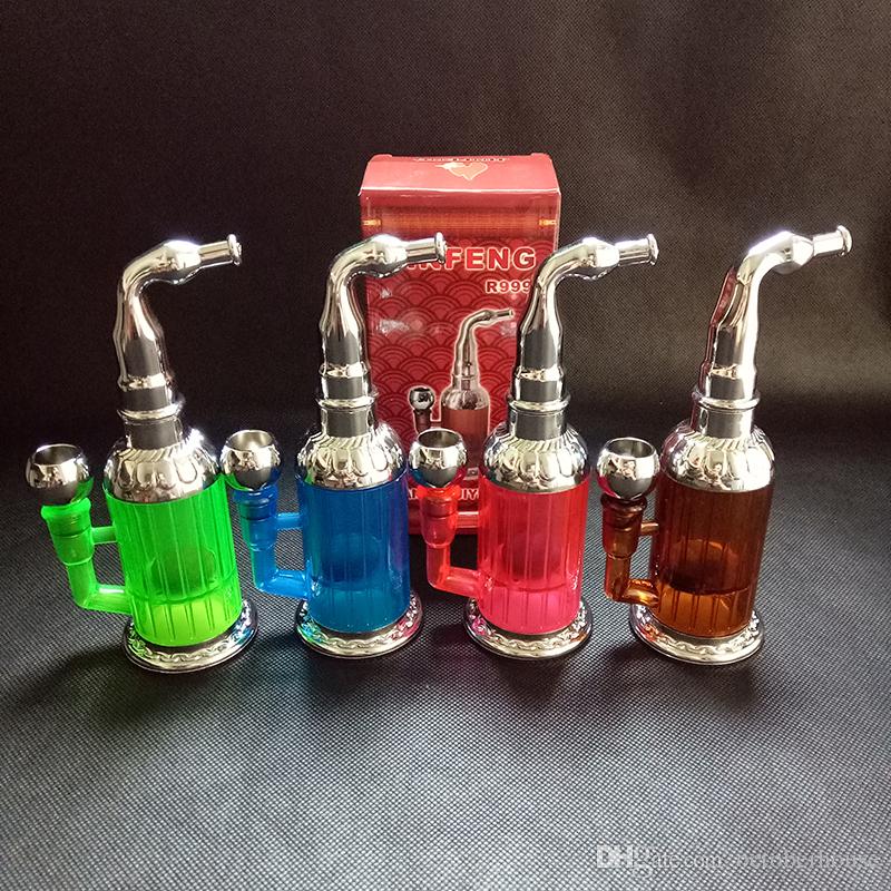 Resin smoking water pipe smoke tobacco Hand hookah 4 colors For Metal Pipes Glass Bongs recycler Bubblers Tools