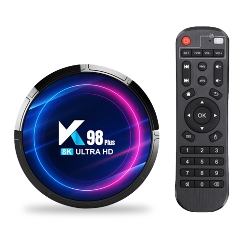 K98 PLUS Android 13.0 Smart TV Box RK3528 Quadcore UHD 4K Media Player H.265 8K Décodage HDR10+ 2.4G/5G WiFi6 BT5.0 2Go+16Go avec affichage LED à télécommande