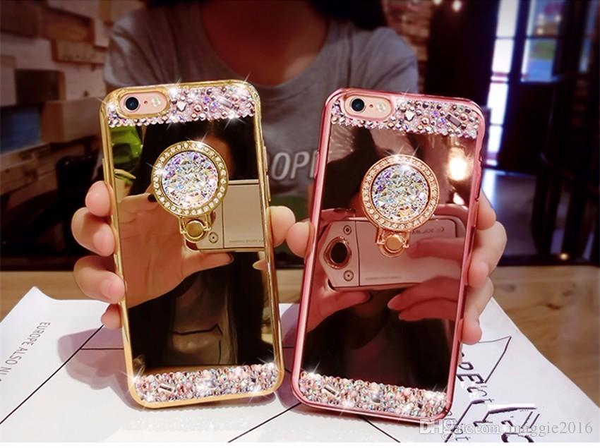 For iPhone 7 Plus For iphone X 8 / 8 Plus ,Luxury Diamond Soft Mirror With 360 Ring Case For iPhone 6 6S Plus 5 5S SE 7 7plus Case