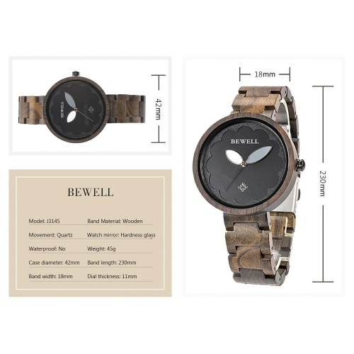 BEWELL ZS-W152A Women Wood Watch Round Quartz Movement Vintage Casual Analog Wrist Watch