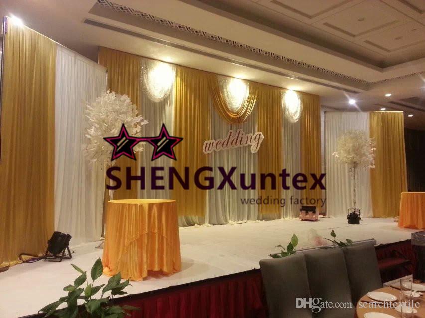 New Design Big Size White And Gold Wedding Backdrop Curtain Free Shipping