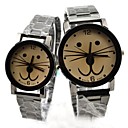 Couple's Cute Cat Pattern Steel Band Circular Quartz Fashion Watch(Assorted Colors)