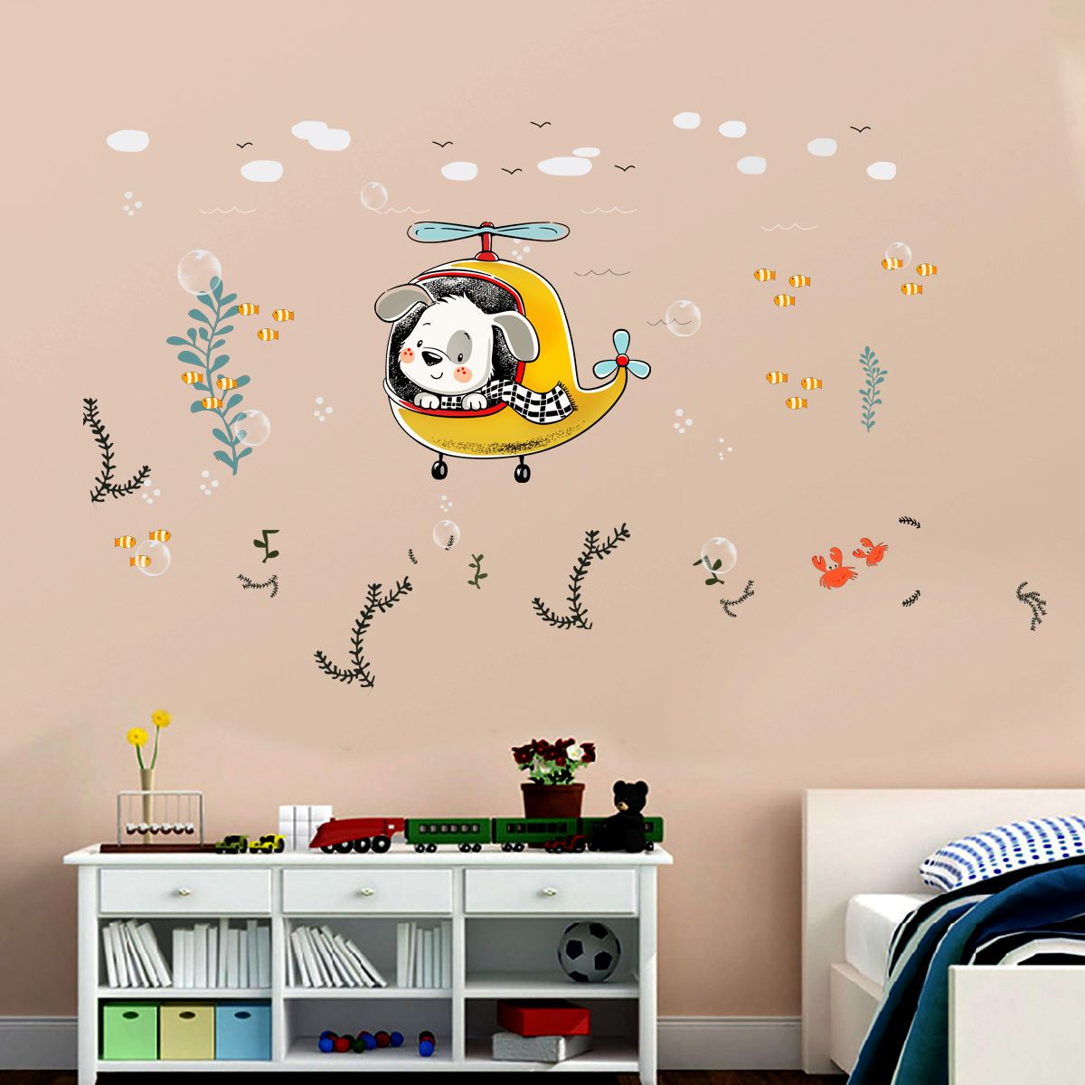 Cartoon Dog Helicopter Creative Wall Sticker