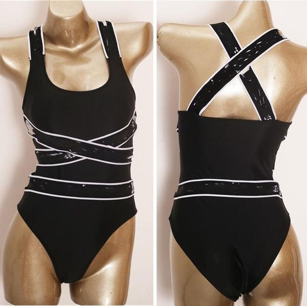 High-quality Textile Designer One-piece Swimsuit With Pad Women Swimwear Ladies Summer Beach Bikini Black Sexy Bathing Suit Back Crossed