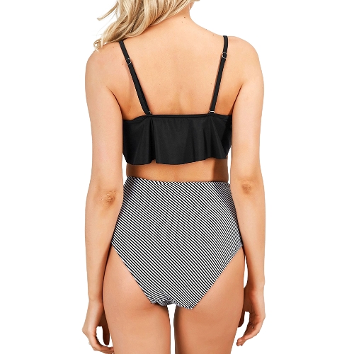 Women Bikini Set Ruffles High Waist Ruched Padded Wireless Two Piece Swimsuit Swimwear