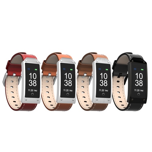 Smart Sport Armband Fitness Tracker Smart Armband 0,96 Zoll TFT Farbdisplay Lederband BT 4,0 Smart Band Pedometer Herzfrequenz Blutdrucküberwachung Schlaf Monitor Call Message Erinnerung Remote Kamera für iOS Android Smartphones