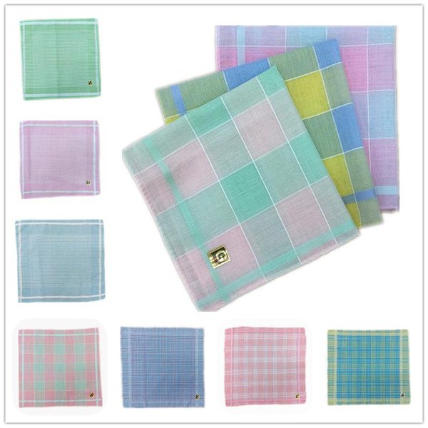 12PCS 29 * 29CM Polyester Cotton Plaid Light-colored Women's Handkerchief