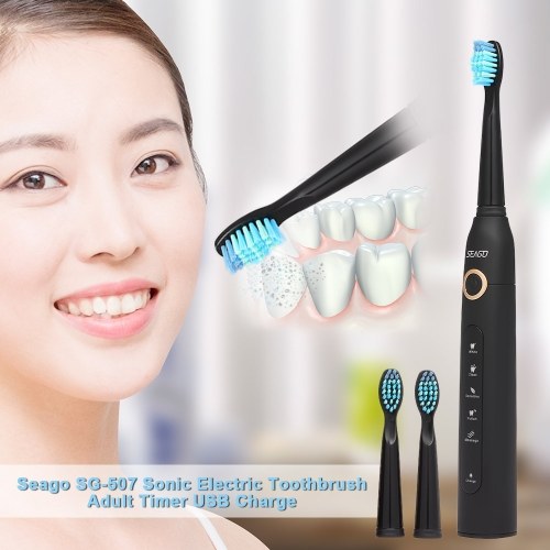 Seago SG-507 Sonic Electric Rechargeable Timer Toothbrush with 2 Extra Heads