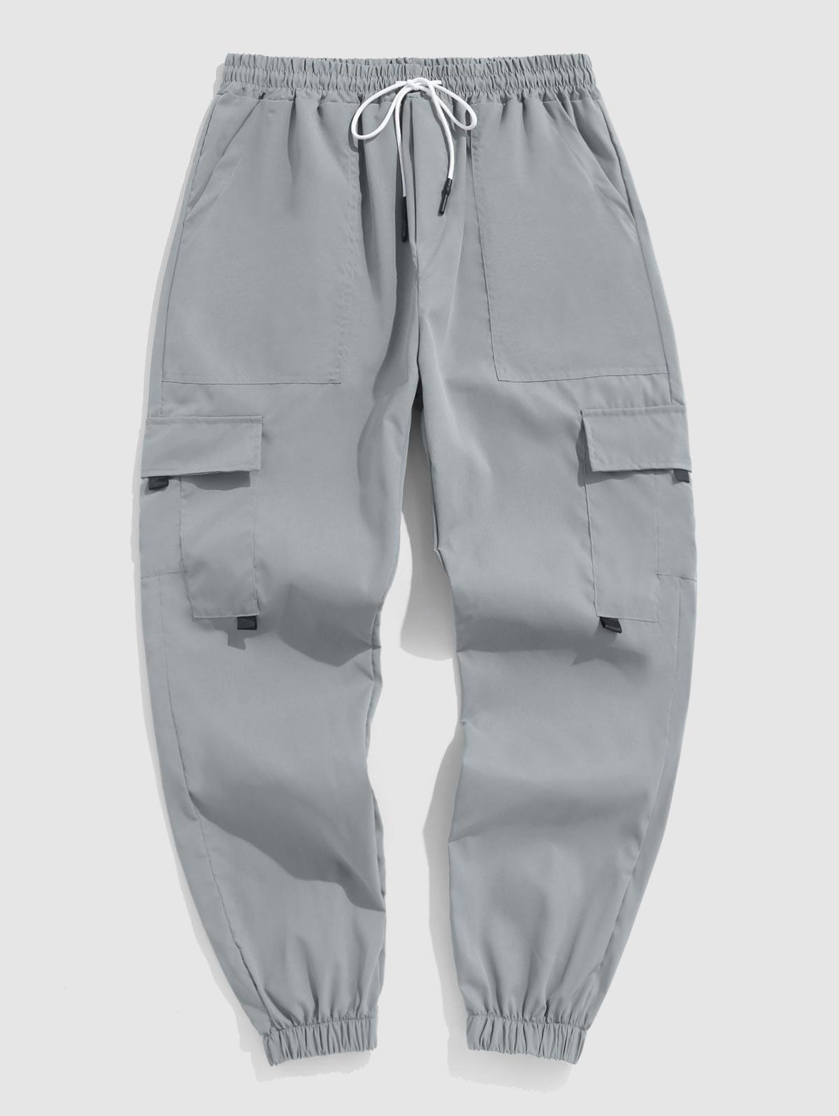 ZAFUL Men's ZAFUL Multi Pockets Elastic Cuff Solid Color Cargo Pants Xl Gray