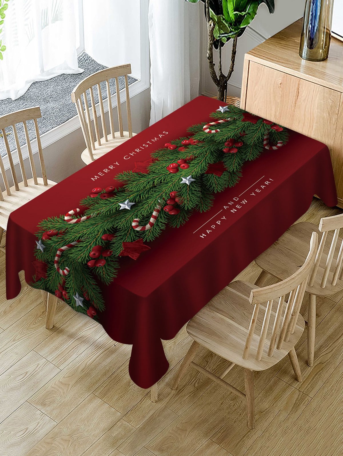 Merry Christmas Candy Cane Fabric Waterproof Table Cloth
