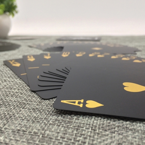 55pcs/deck Waterproof Luxury Black Gold Foil Plated Poker Premium Matte Plastic Board Games PVC Bronzing Playing Cards Set Casino (Gold)