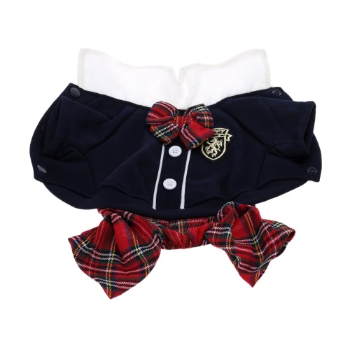 Lovely Bowtie Fashionable Campus Style Pet Puppy Dog Clothes Jumpsuit Couple Dress for Spring Autumn Female M