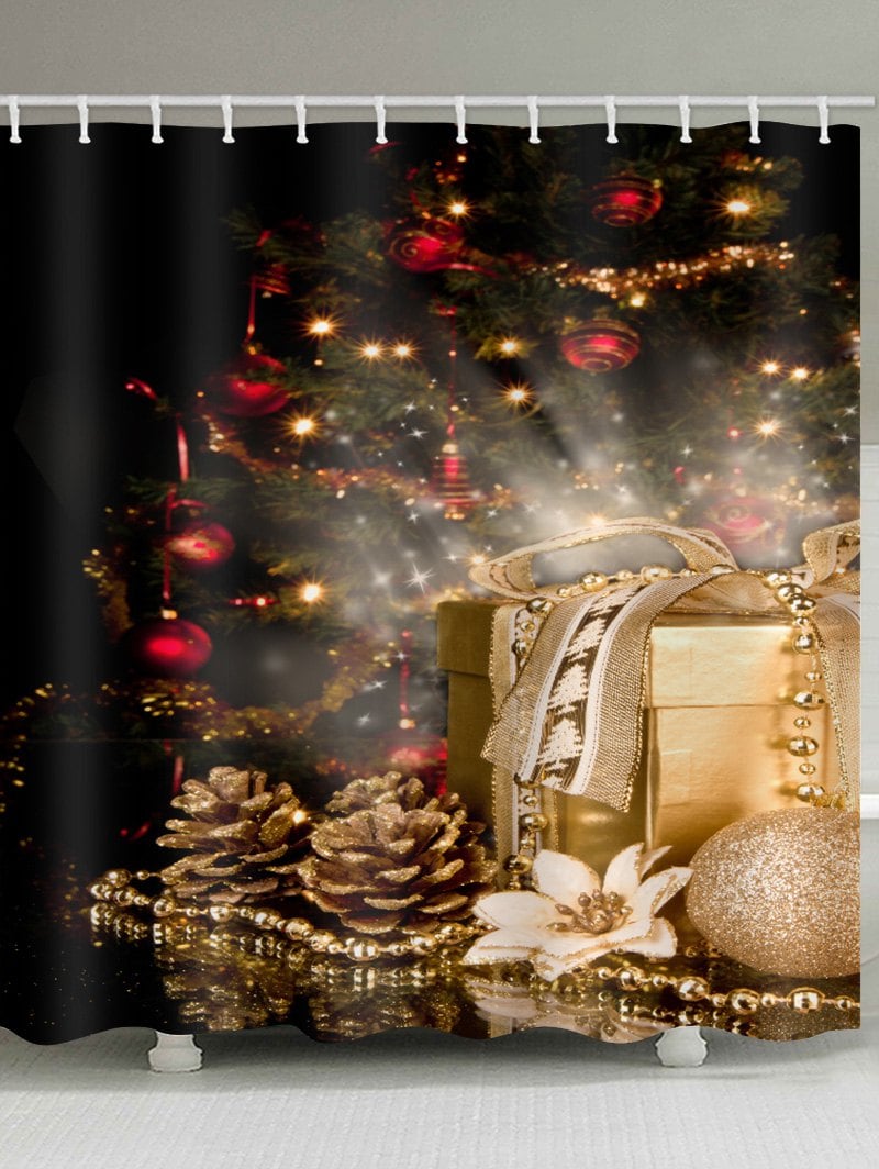 Christmas Tree Gift Print Waterproof Shower Curtain