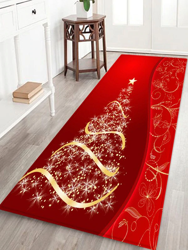 Christmas Tree and Star Print Water Absorption Area Rug