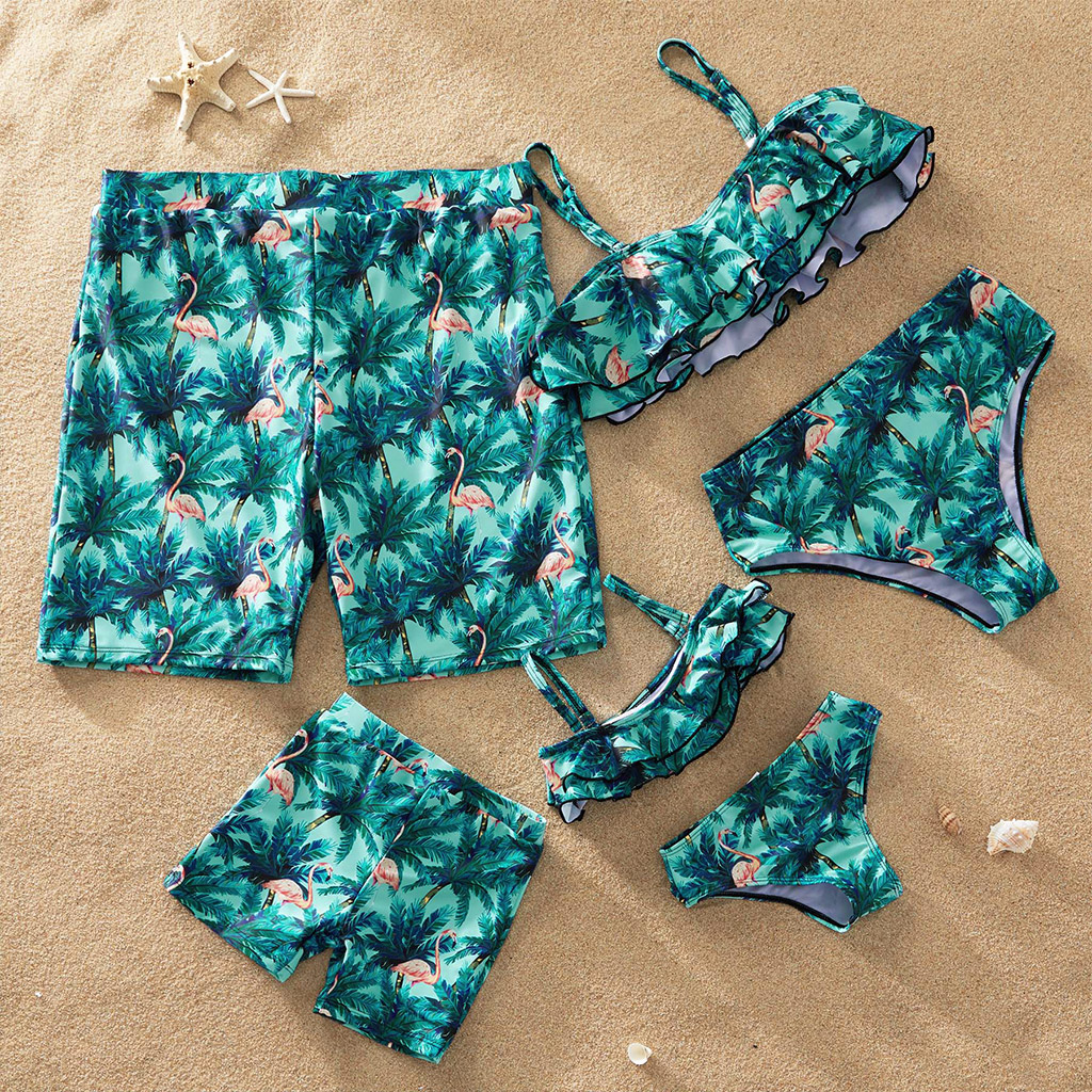 Flamingo and Coconut Tree Print Family Swimsuits