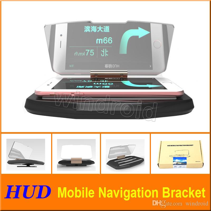 Car Head Up Display HUD For Car Phone GPS Navigation Glass Reflector Cell phone Holder Mount Bracket with retail package Free shipping
