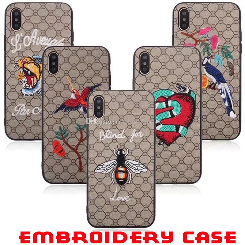 Embroidery Case Snake Tiger Pattern Animal Famouse Ultra Slim Cute Painting Stylish Shockproof Cover For iPhone X 8 Plus 7 6 6S Note 8 50pcs
