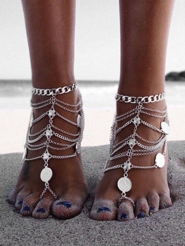 Toe Ring Layered Chain Coin Anklet